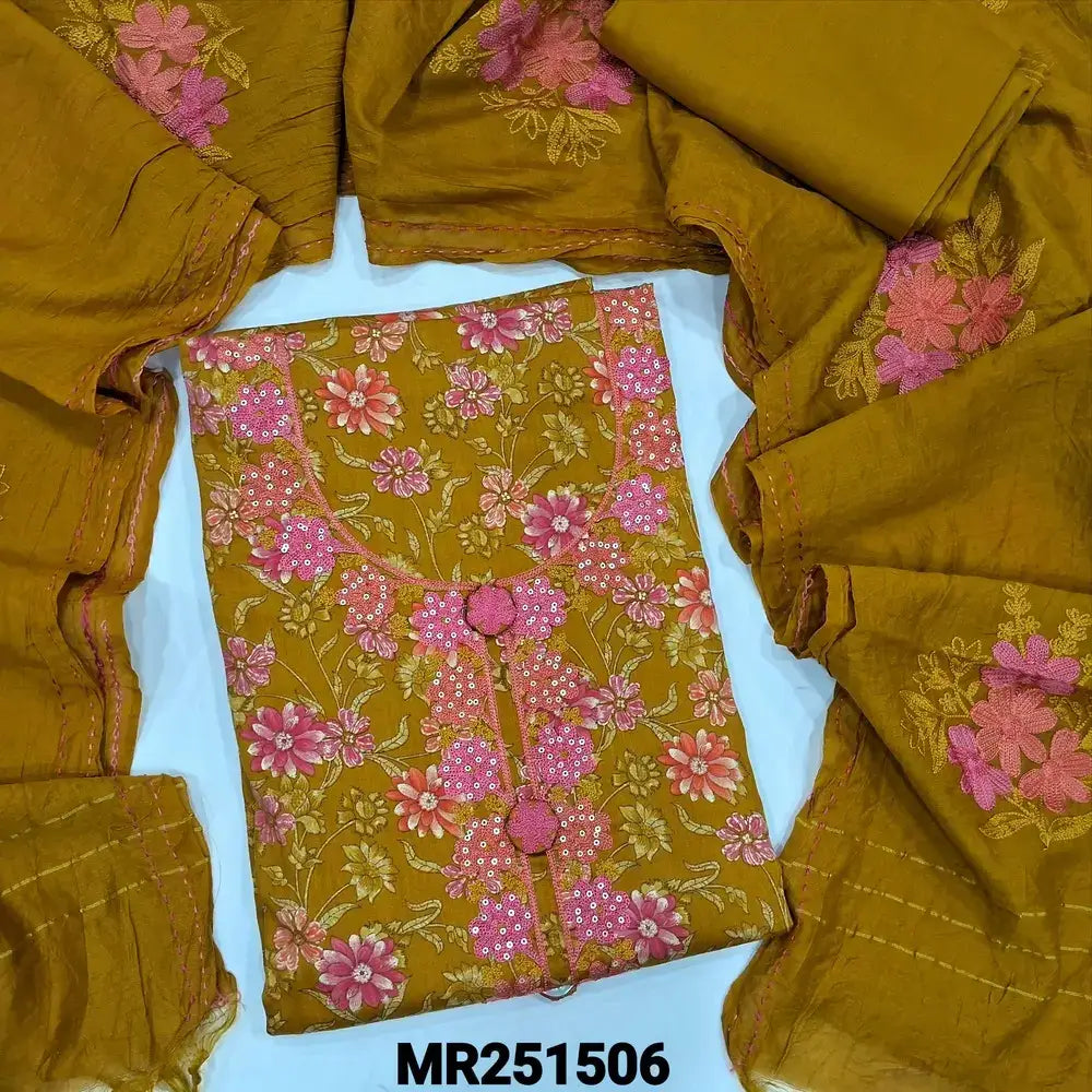 Mehandhi yellow floral printed satin cotton salwar material my251506-Neidhal
