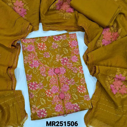 Mehandhi yellow floral printed satin cotton salwar material my251506-Neidhal
