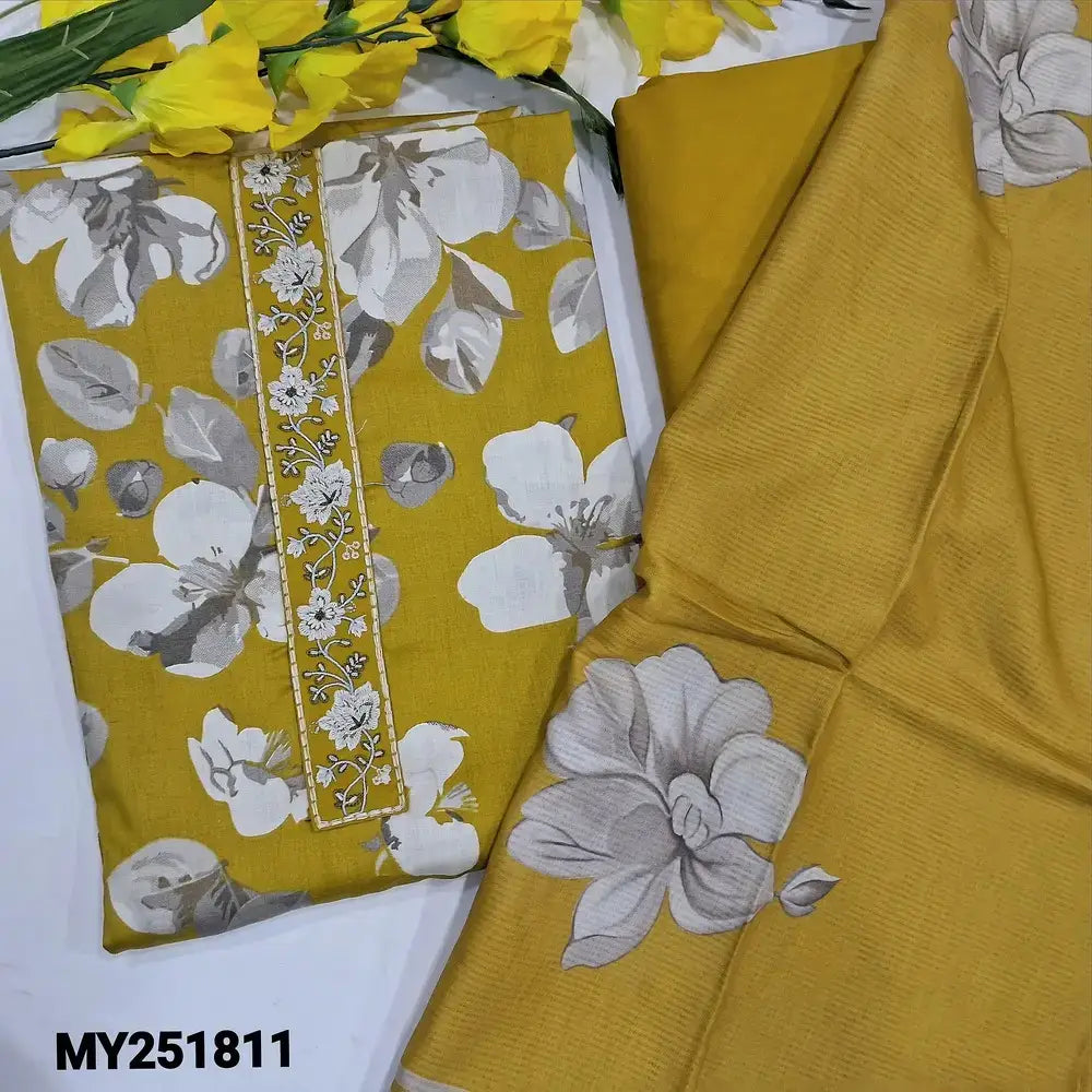 Mehandhi yellow floral printed satin cotton salwar material my251811-Neidhal