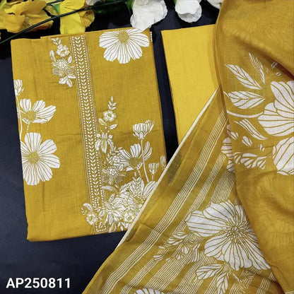 Mehandhi yellow floral printed soft cotton salwar material ap250811-Neidhal