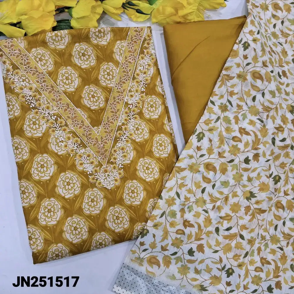 Mehandhi yellow floral printed soft cotton salwar material jn251517-Neidhal