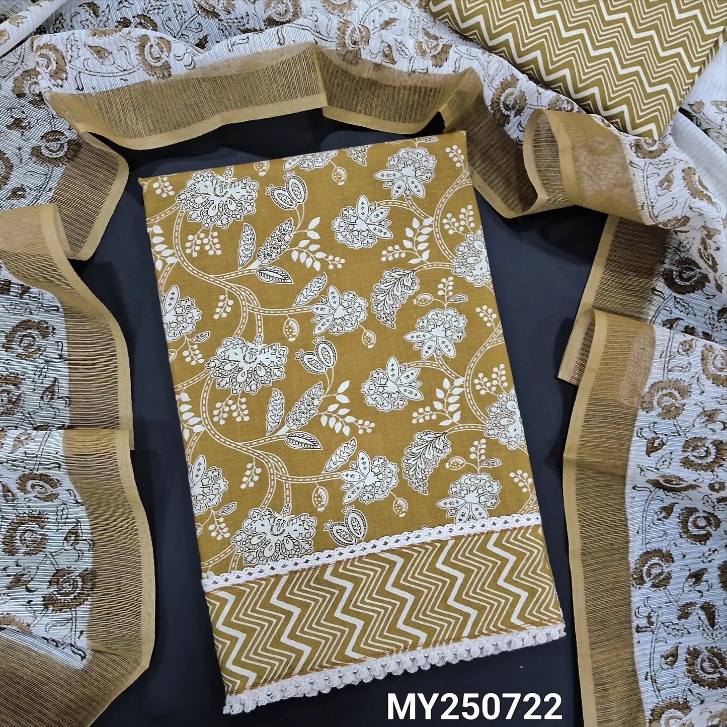 Mehandhi yellow floral printed soft cotton salwar material my250722-Neidhal