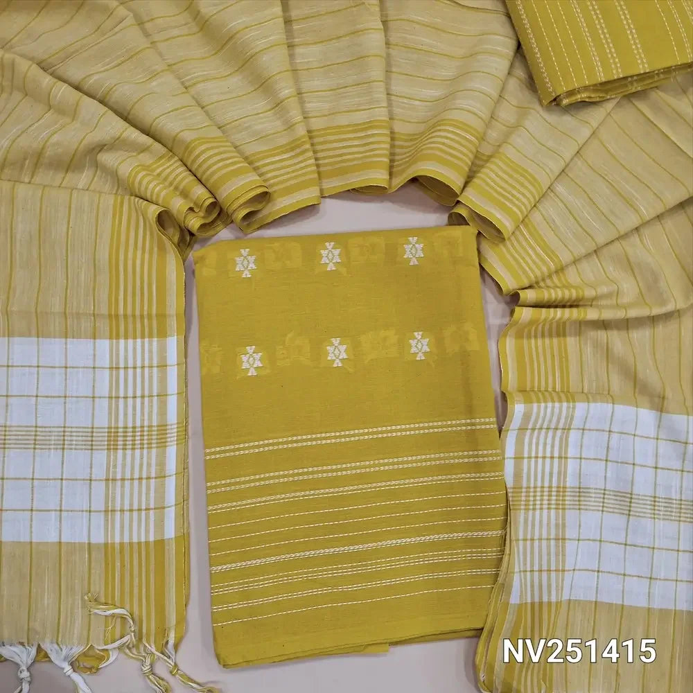 mehandhi yellow handloom cotton unstitched salwar material nv251415-Neidhal