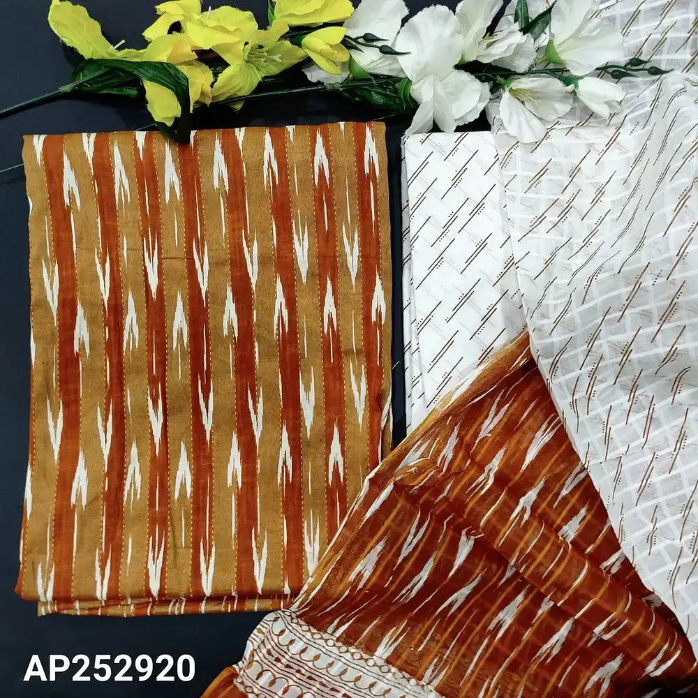 Mehandhi yellow ikat printed kantha spun cotton salwar material ap252920-Neidhal