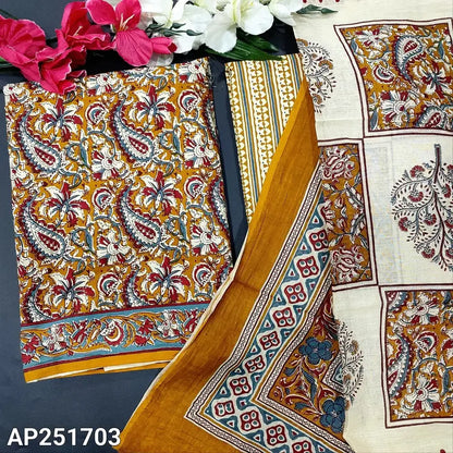 Mehandhi yellow kalamkari printed cotton salwar material ap251703-Neidhal