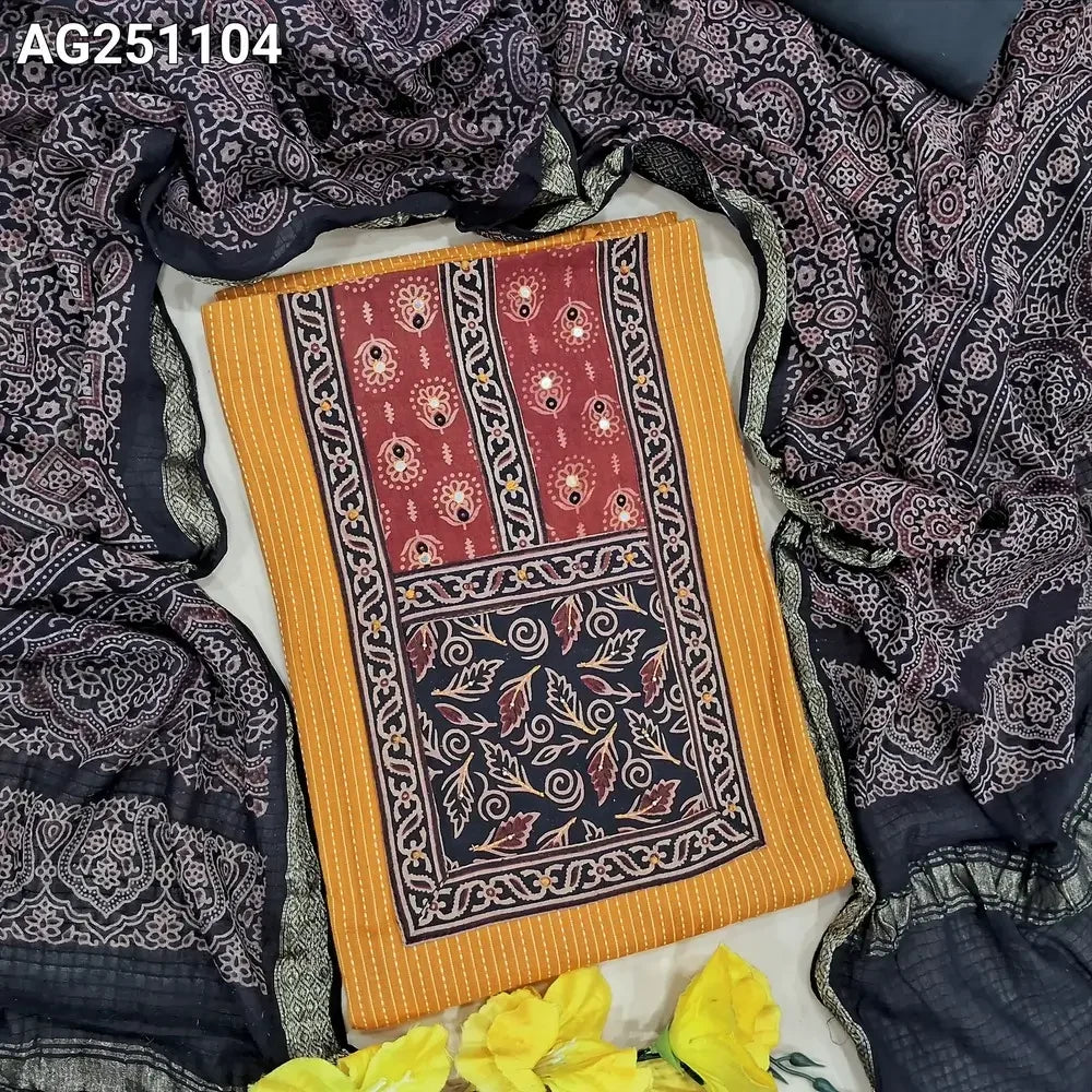 Mehandhi yellow kantha cotton salwar material ag251104-Neidhal