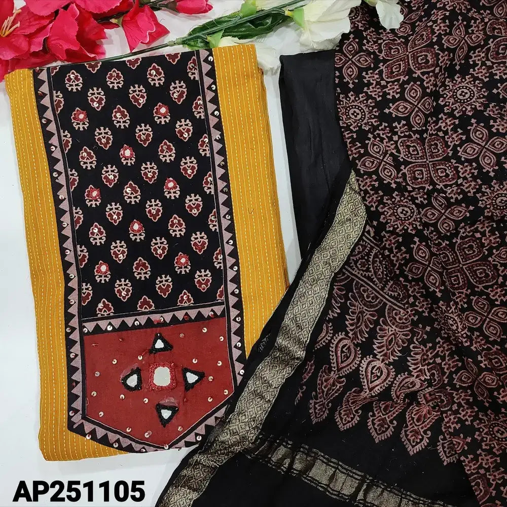 Mehandhi yellow kantha cotton salwar material ap251405-Neidhal