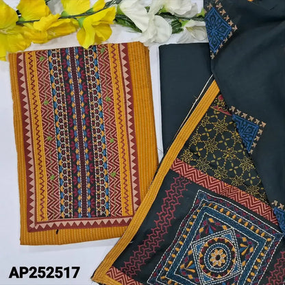 Mehandhi yellow kantha cotton salwar material ap252517-Neidhal