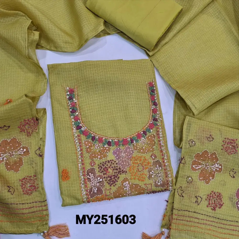 Mehandhi yellow kota silk cotton salwar material my251603-Neidhal