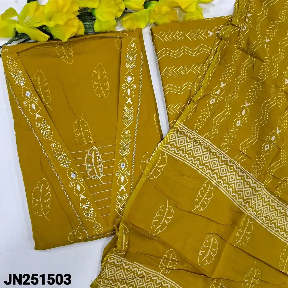 Mehandhi yellow leafy printed premium cotton salwar material jn251503-Neidhal