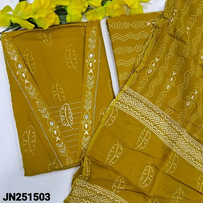 Mehandhi yellow leafy printed premium cotton salwar material jn251503-Neidhal