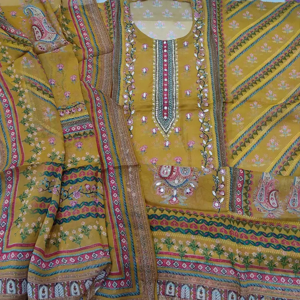 Mehandhi yellow organza salwar material mr252607-Neidhal