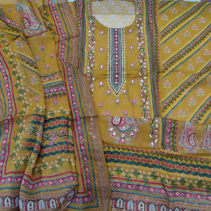 Mehandhi yellow organza salwar material mr252607-Neidhal