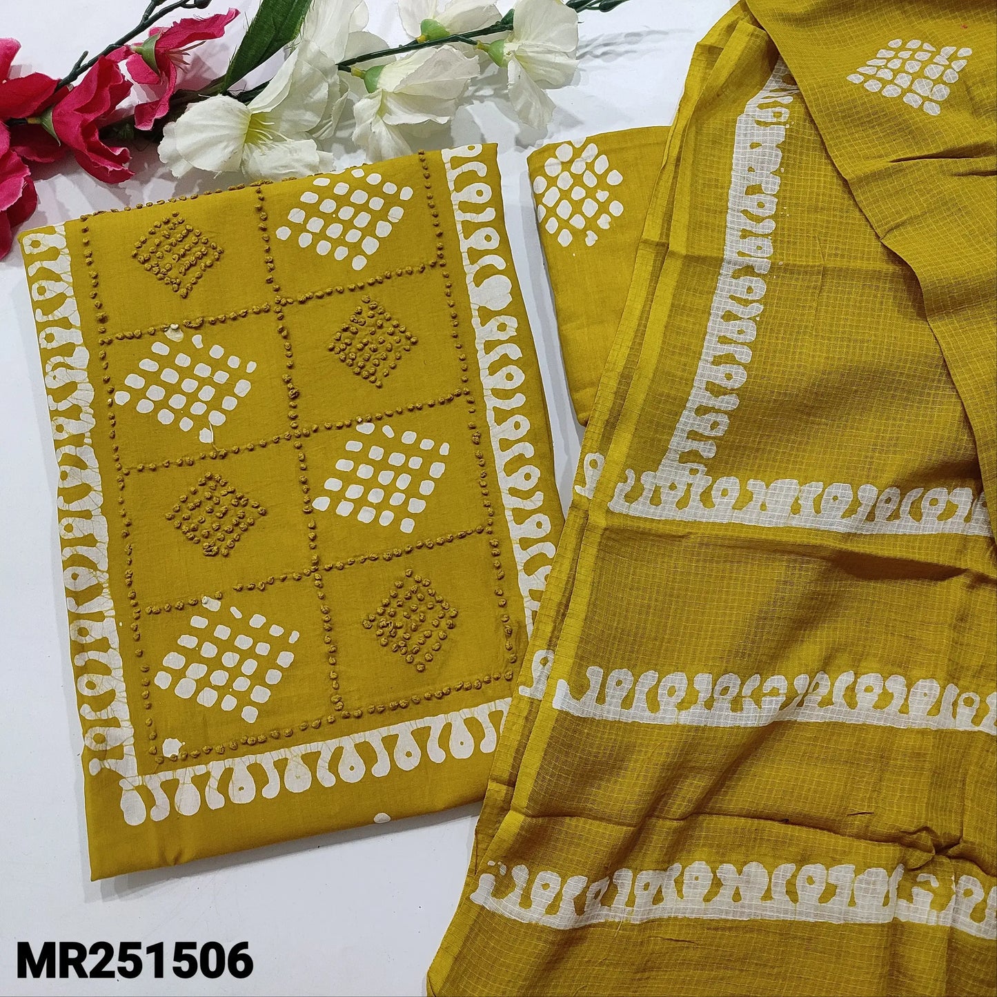 Mehandhi yellow original wax batik cotton salwar material mr251506-Neidhal