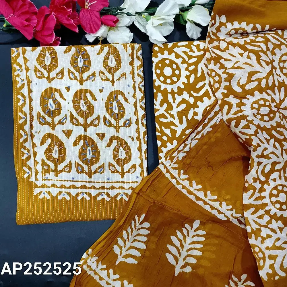Mehandhi yellow original wax batik soft kantha cotton salwar material ap252525-Neidhal