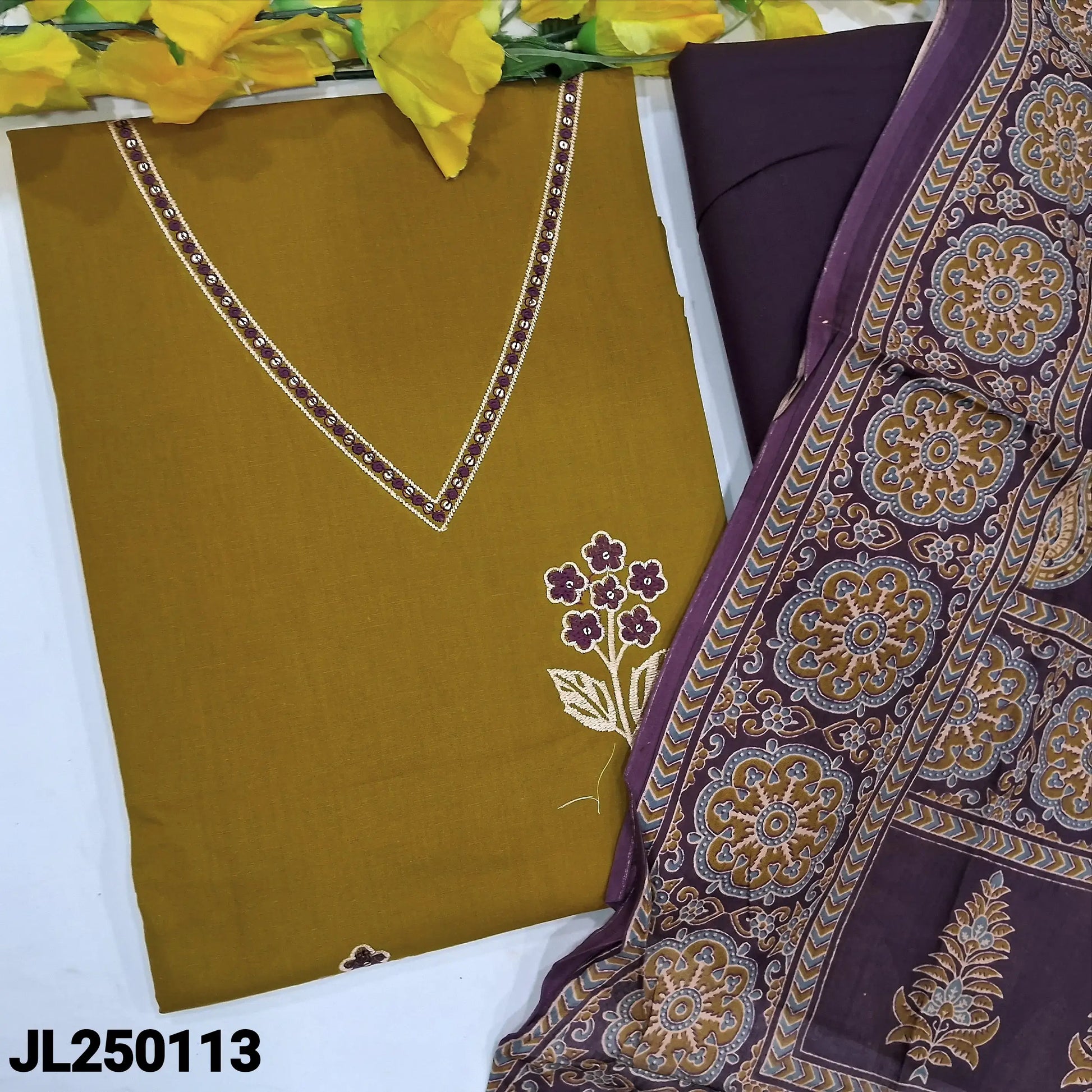 Mehandhi yellow premium cotton salwar material jl250113-Neidhal