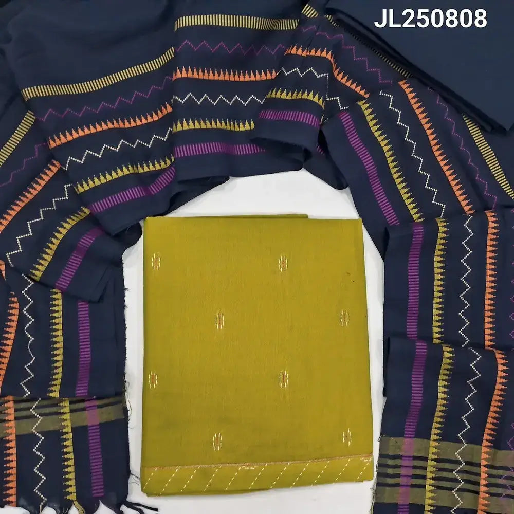 Mehandhi yellow premium handloom cotton salwar material jl250808-Neidhal