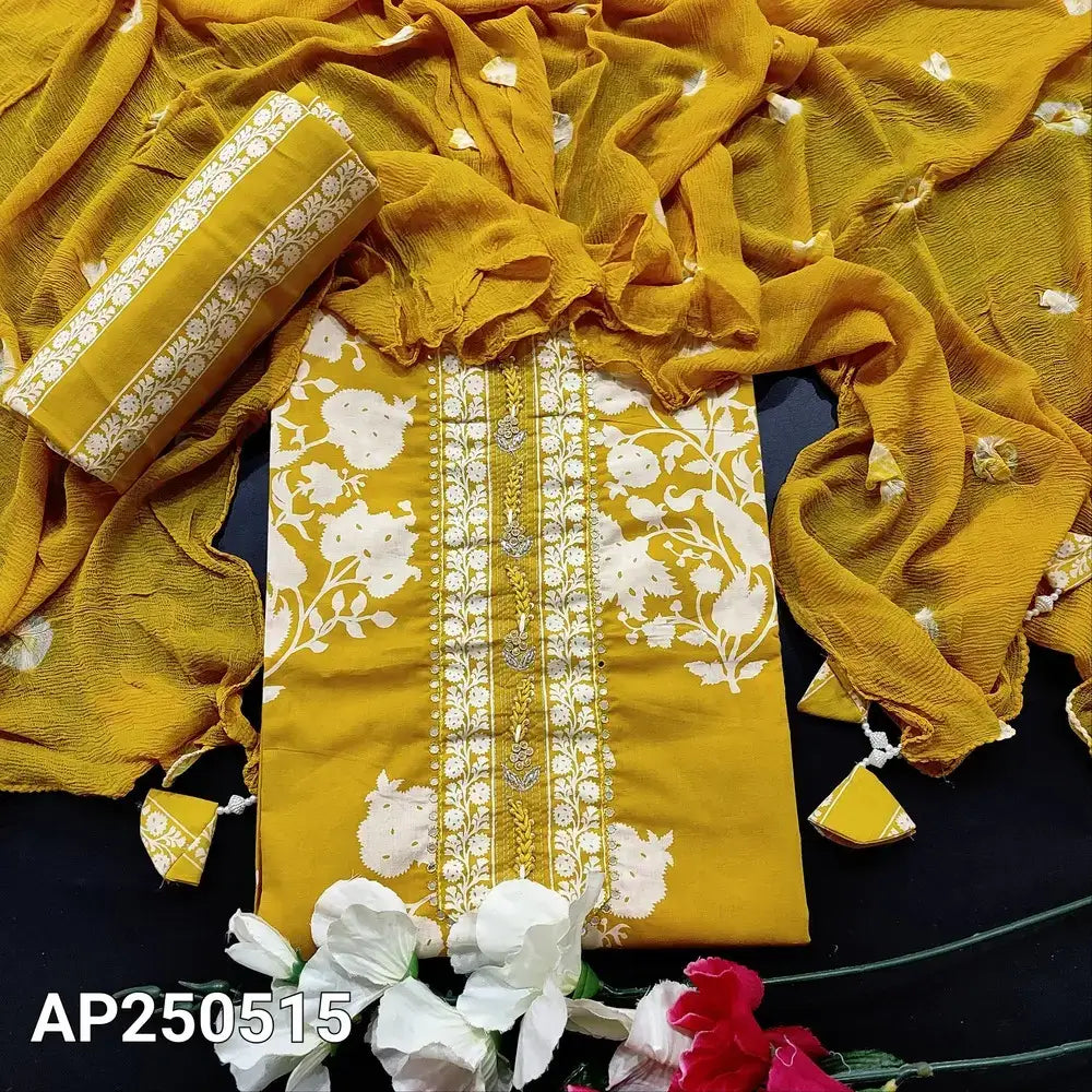 Mehandhi yellow printed cotton salwar material ap250515-Neidhal