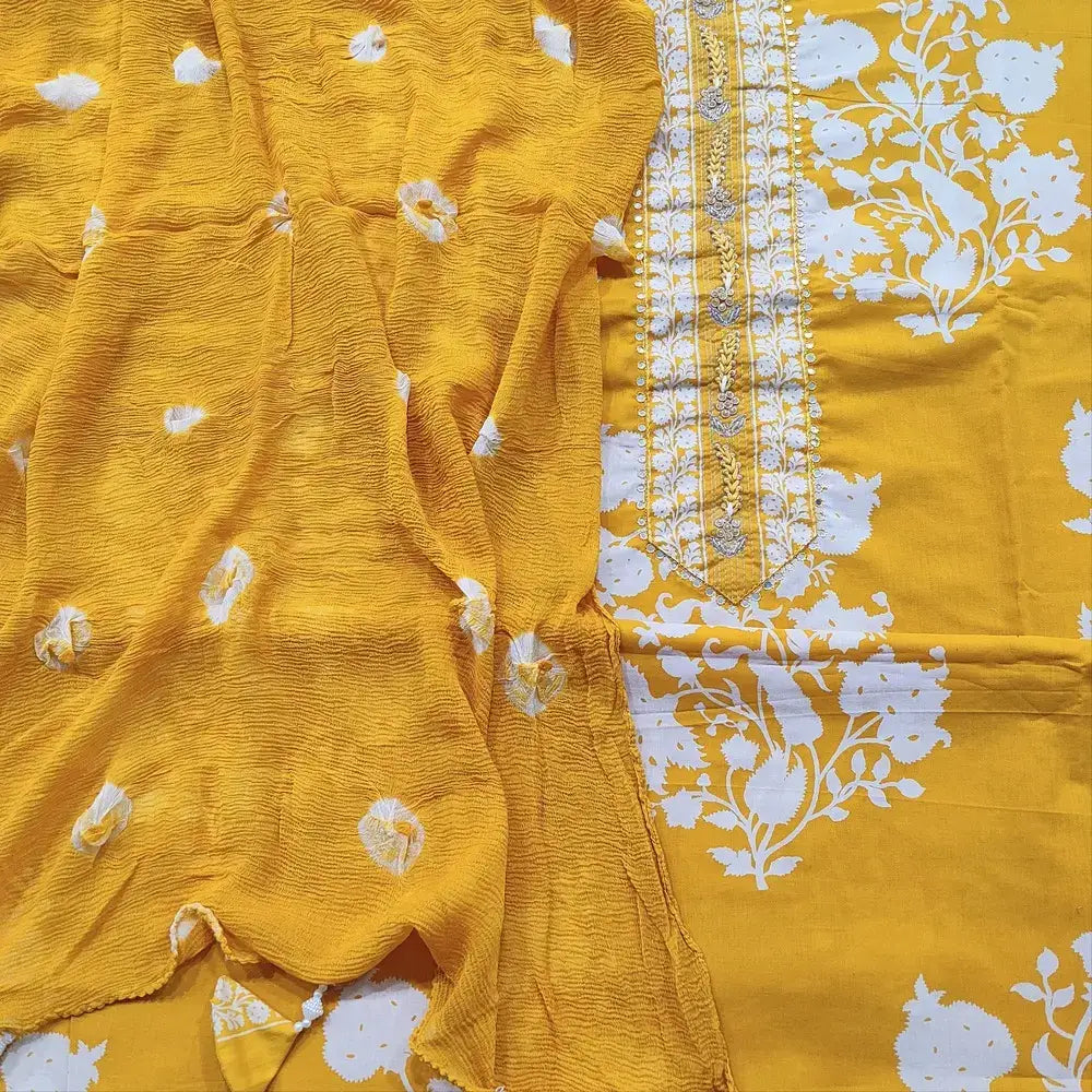 Mehandhi yellow printed cotton salwar material ap250515-Neidhal