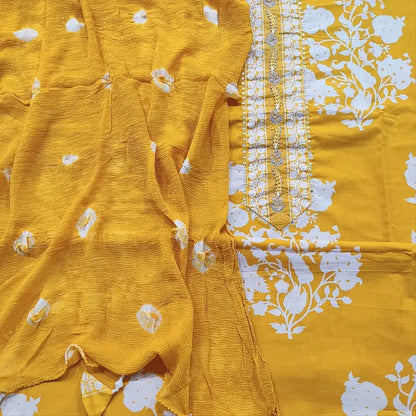 Mehandhi yellow printed cotton salwar material ap250515-Neidhal