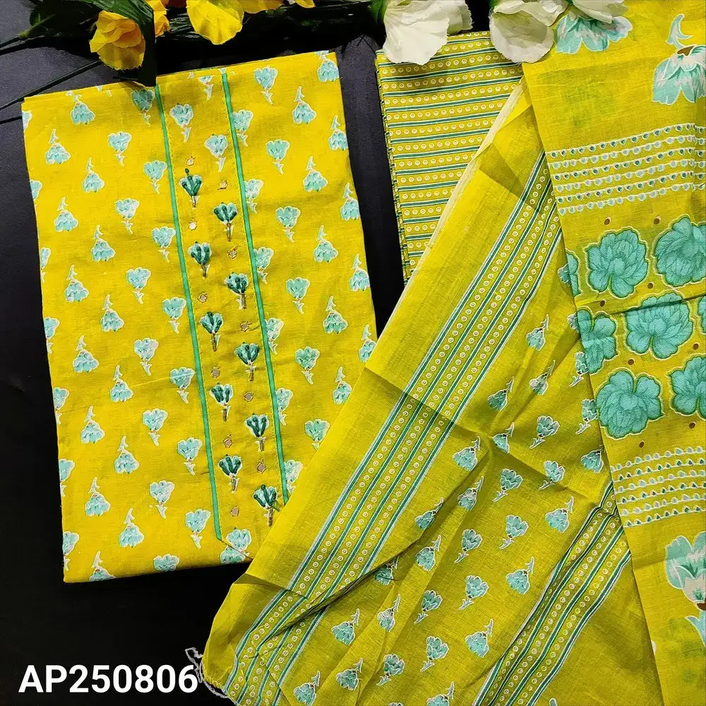 Mehandhi yellow printed cotton salwar material ap250806-Neidhal