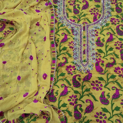Mehandhi yellow printed cotton salwar material ap252009-Neidhal