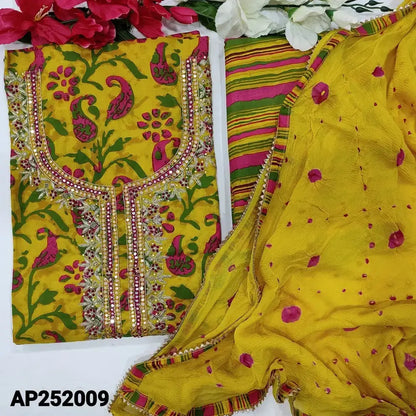 Mehandhi yellow printed cotton salwar material ap252009-Neidhal