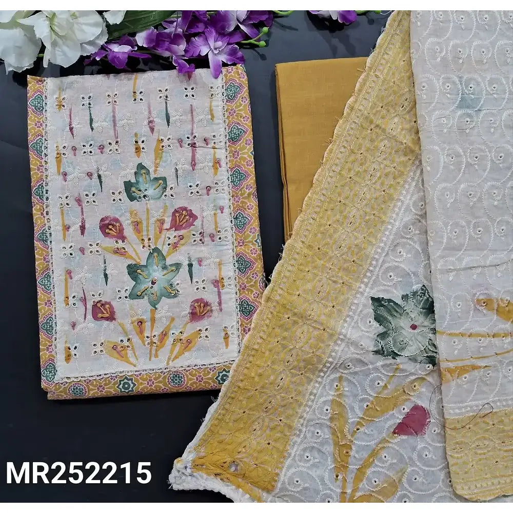 Mehandhi yellow printed cotton salwar material mr252215-Neidhal