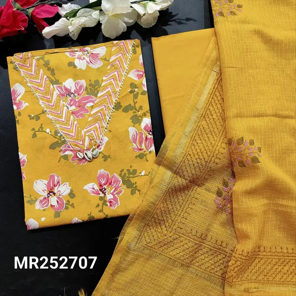Mehandhi yellow printed cotton salwar material mr252707-Neidhal