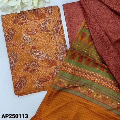 Mehandhi yellow printed fancy silk salwar material ap250113-Neidhal