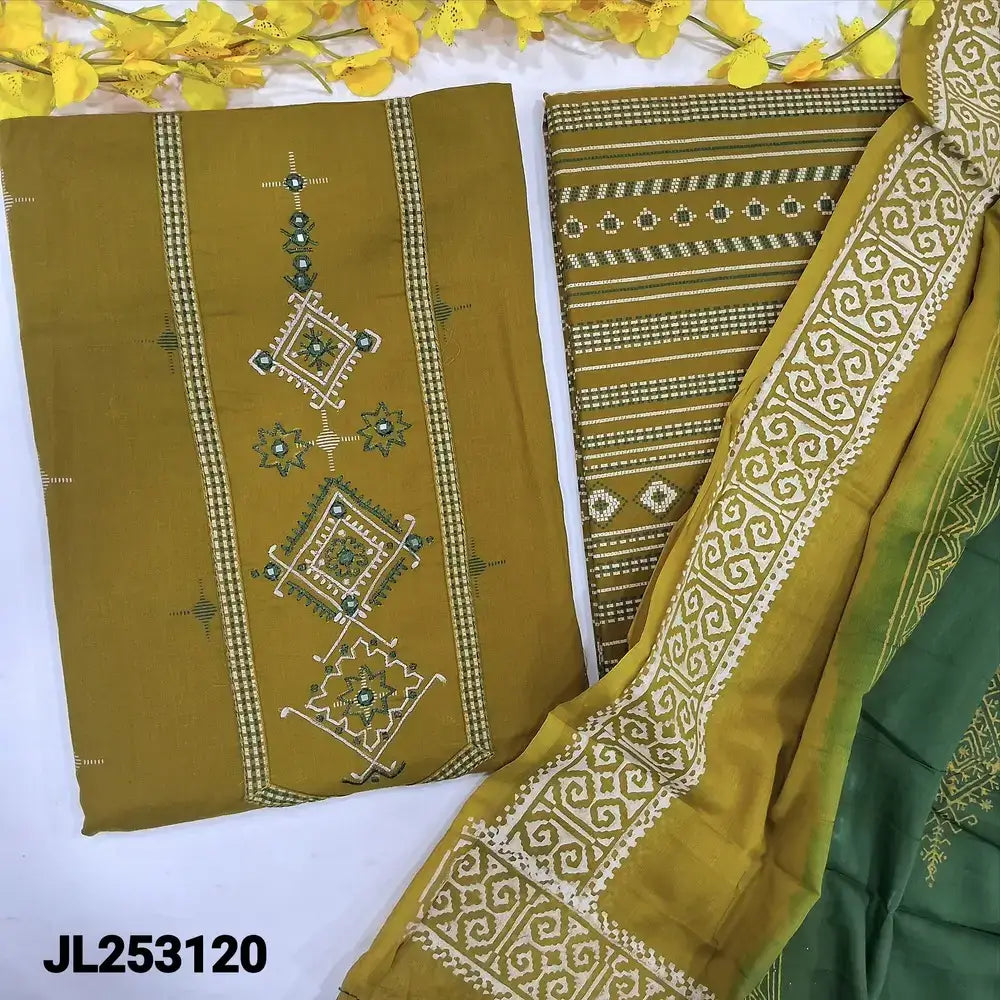 Mehandhi yellow printed handloom cotton salwar material jl253120-Neidhal
