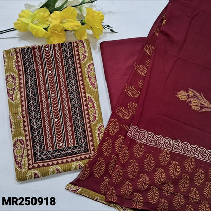 Mehandhi yellow printed kantha cotton salwar material mr250918-Neidhal