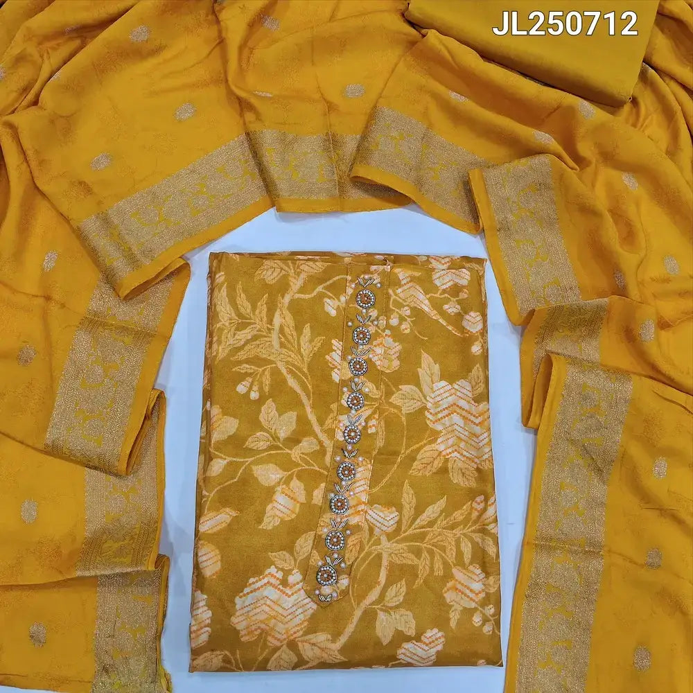 Mehandhi yellow printed maslin silk salwar material jl250712-Neidhal