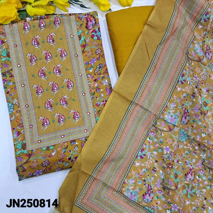 Mehandhi yellow printed premium satin cotton salwar material jn250814-Neidhal