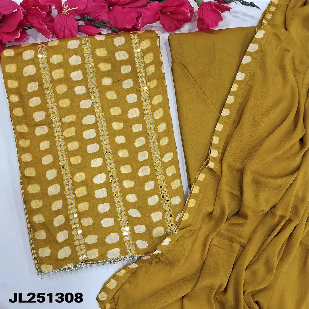 Mehandhi yellow printed satin cotton salwar material jl251308-Neidhal