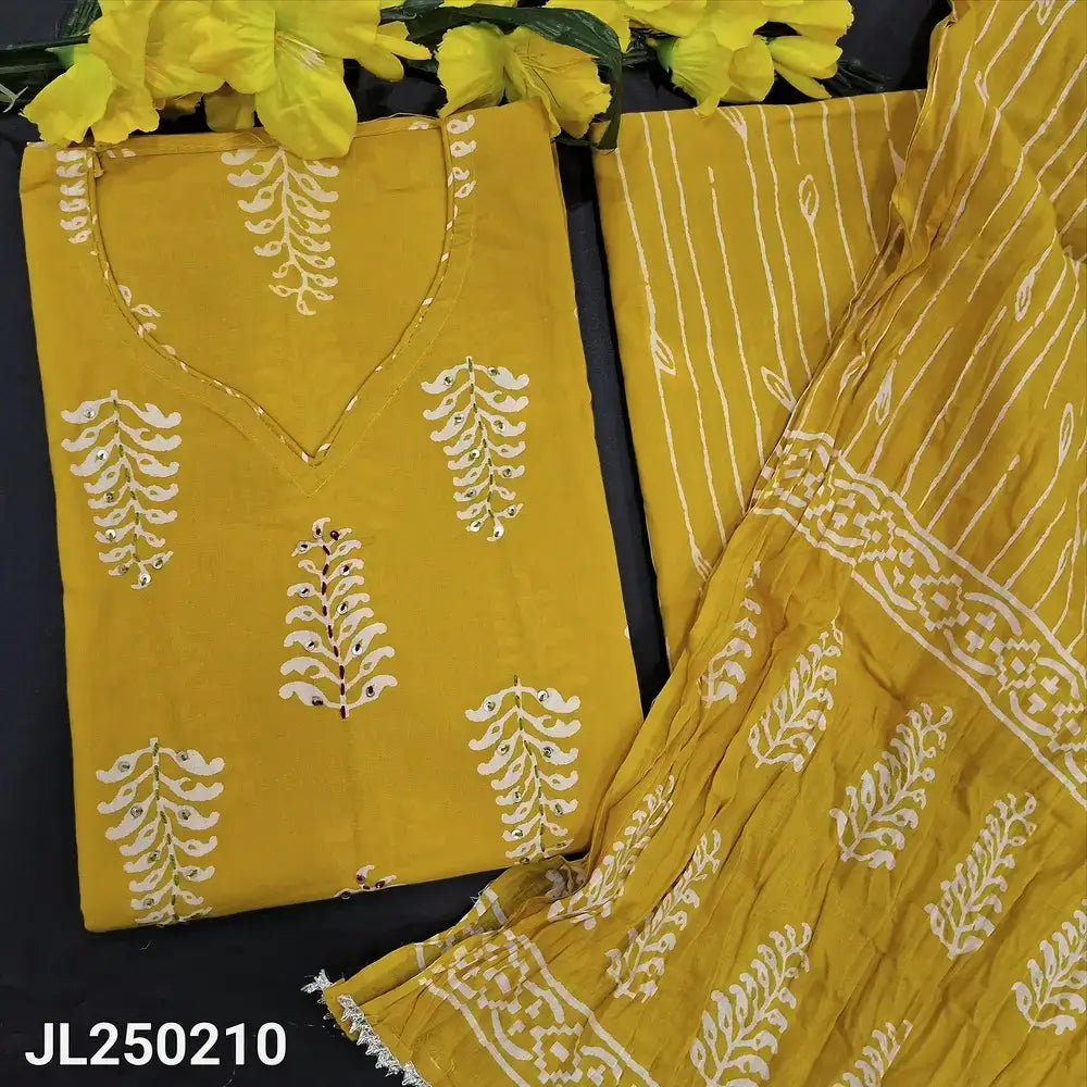 Mehandhi yellow printed soft cotton salwar material jl250210-Neidhal