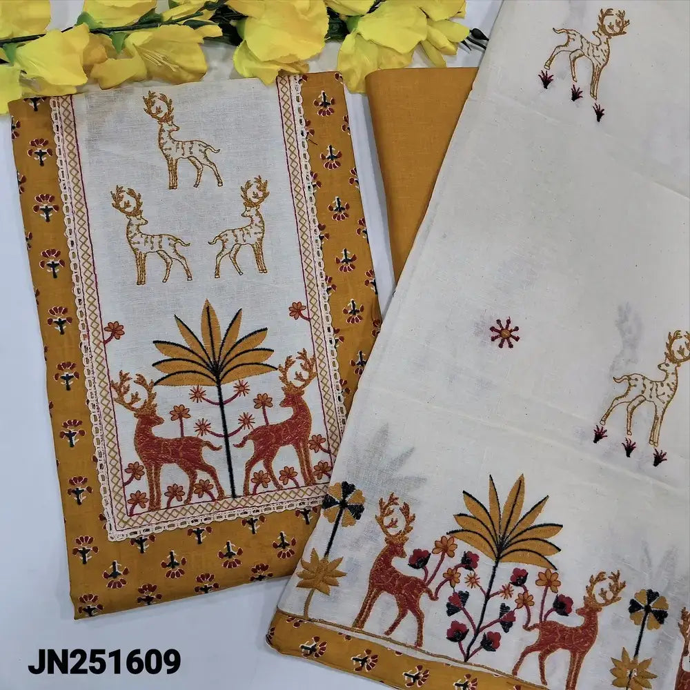 Mehandhi yellow printed soft cotton salwar material jn251609-Neidhal