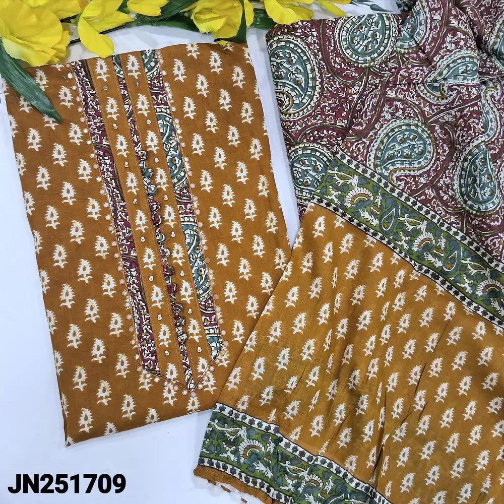 Mehandhi yellow printed soft cotton salwar material jn251709-Neidhal