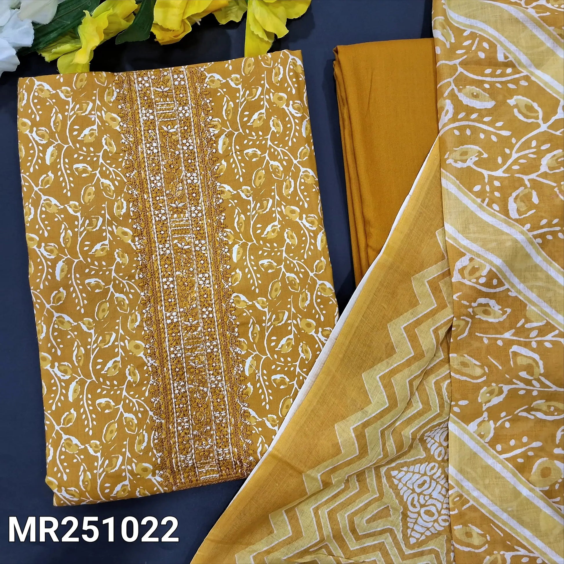 Mehandhi yellow printed soft cotton salwar material mr251022-Neidhal
