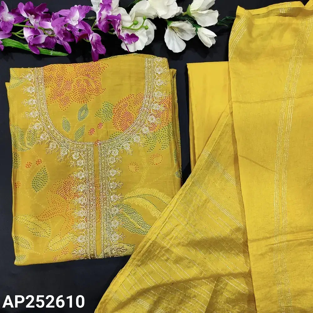 Mehandhi yellow printed soft silk cotton salwar material ap252610-Neidhal