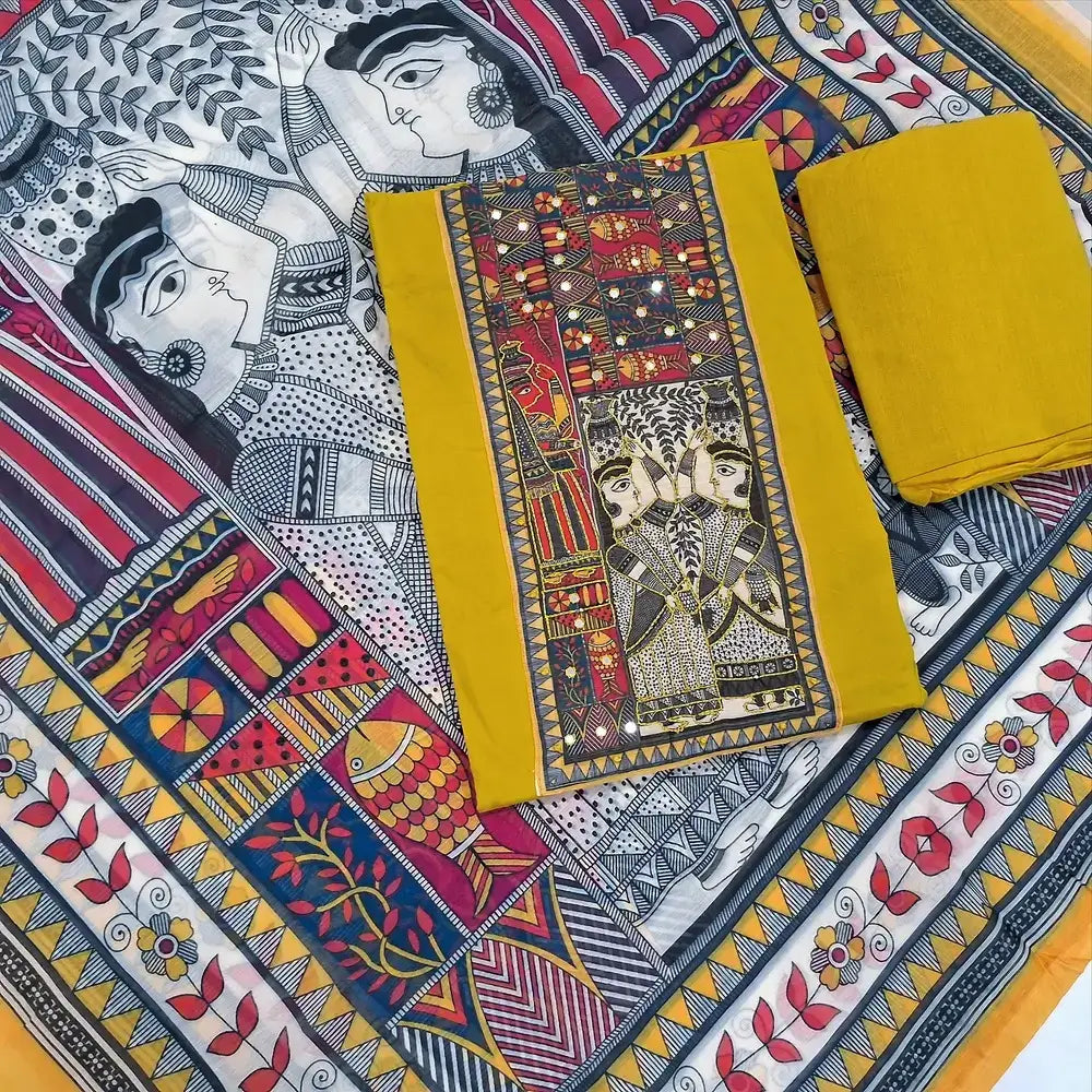 Mehandhi yellow pure cotton salwar material jn251406-Neidhal