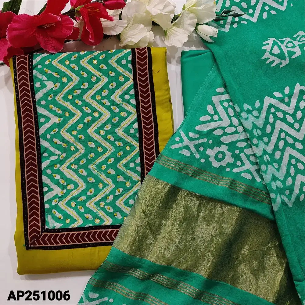 Mehandhi yellow satin cotton salwar material ap251006-Neidhal