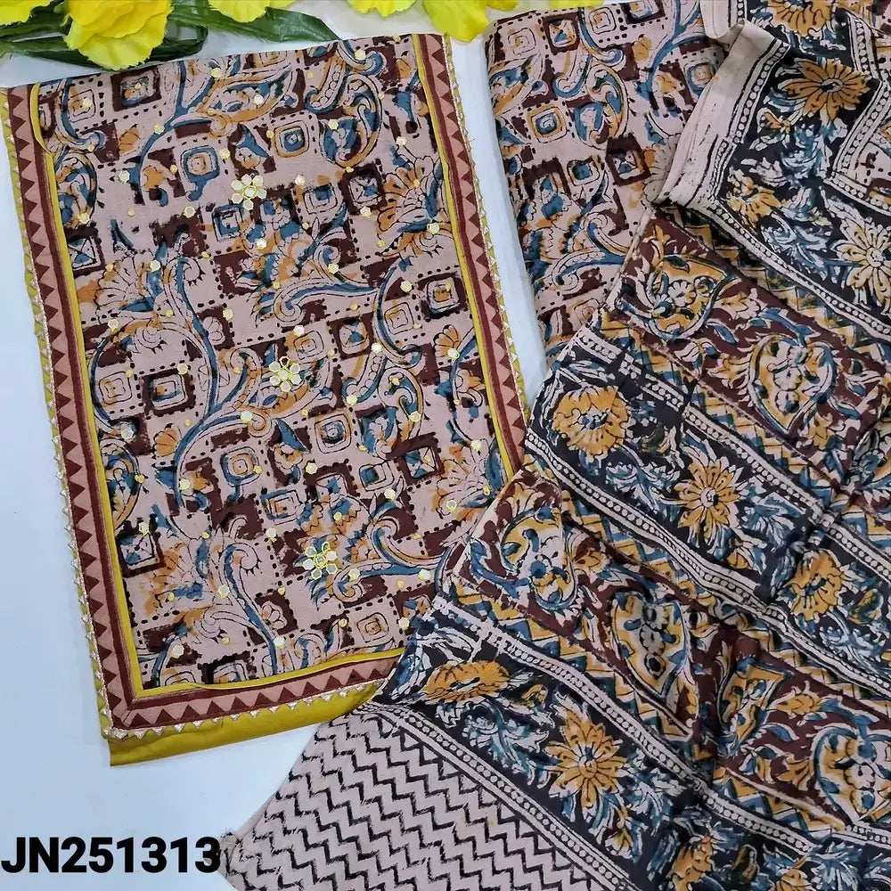 Mehandhi yellow satin cotton salwar material jn251313-Neidhal