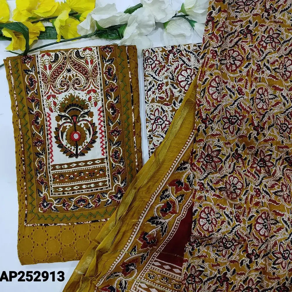 Mehandhi yellow schiffli embroidered cotton salwar material ap252913-Neidhal