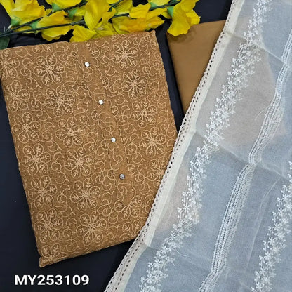 Mehandhi yellow self embroidered super net salwar material my253109-Neidhal