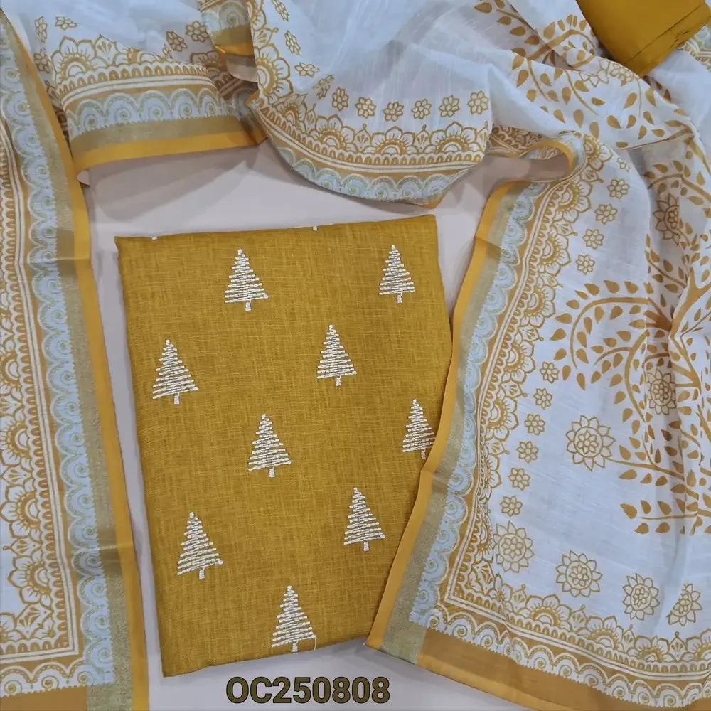 mehandhi yellow semi linen salwar material OC250808-Neidhal