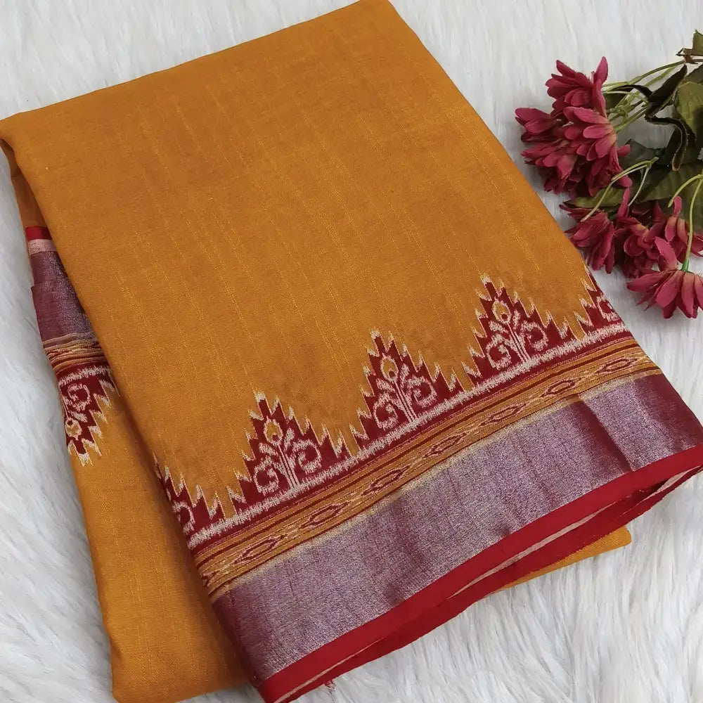 Mehandhi yellow semi linen saree ns195-Neidhal