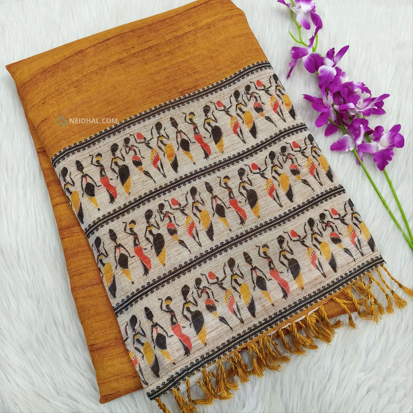 Mehandhi yellow semi linen saree ns56-Neidhal