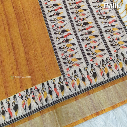 Mehandhi yellow semi linen saree ns56-Neidhal