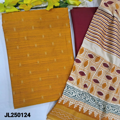 Mehandhi yellow slub silk cotton salwar material jl250124-Neidhal